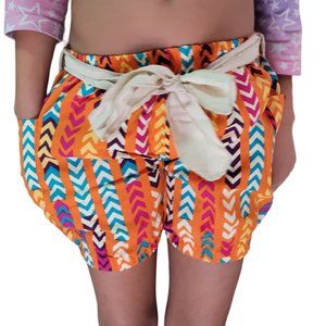 Sado NWT orange geometric colorfull shorts with tan tie belt summer spring sz 6